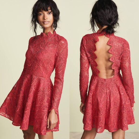 Saylor NYC Rita Rasberry Lace Brocade Fit & Flare Exposed Back Mini Dress Size S - Picture 1 of 15